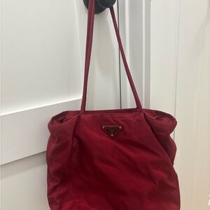 Prada Burgundy Nylon Tote with Triangle Logo